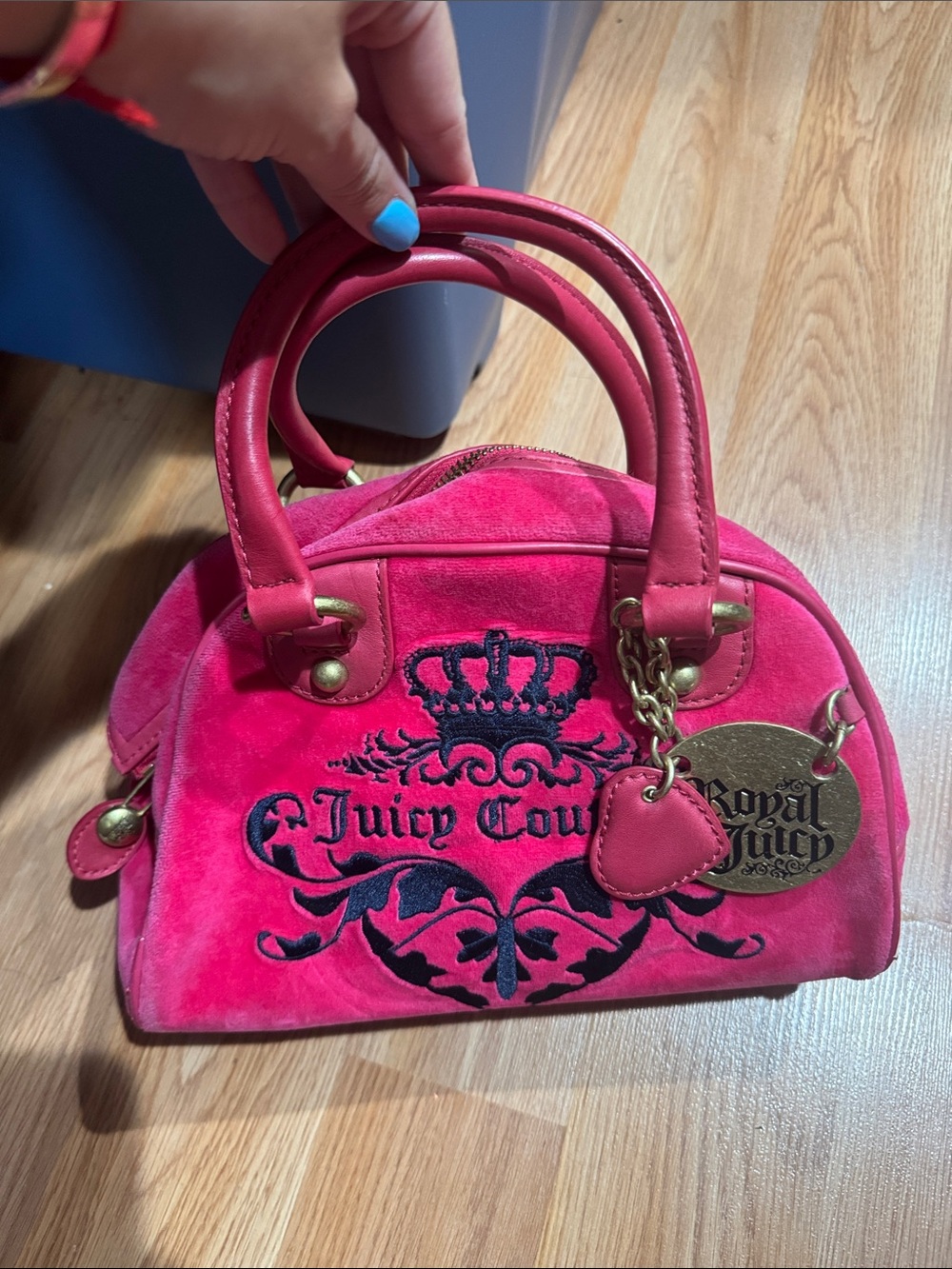 Juicy Couture Hot Pink Velvet Top-Handle Mini Bag with Charm